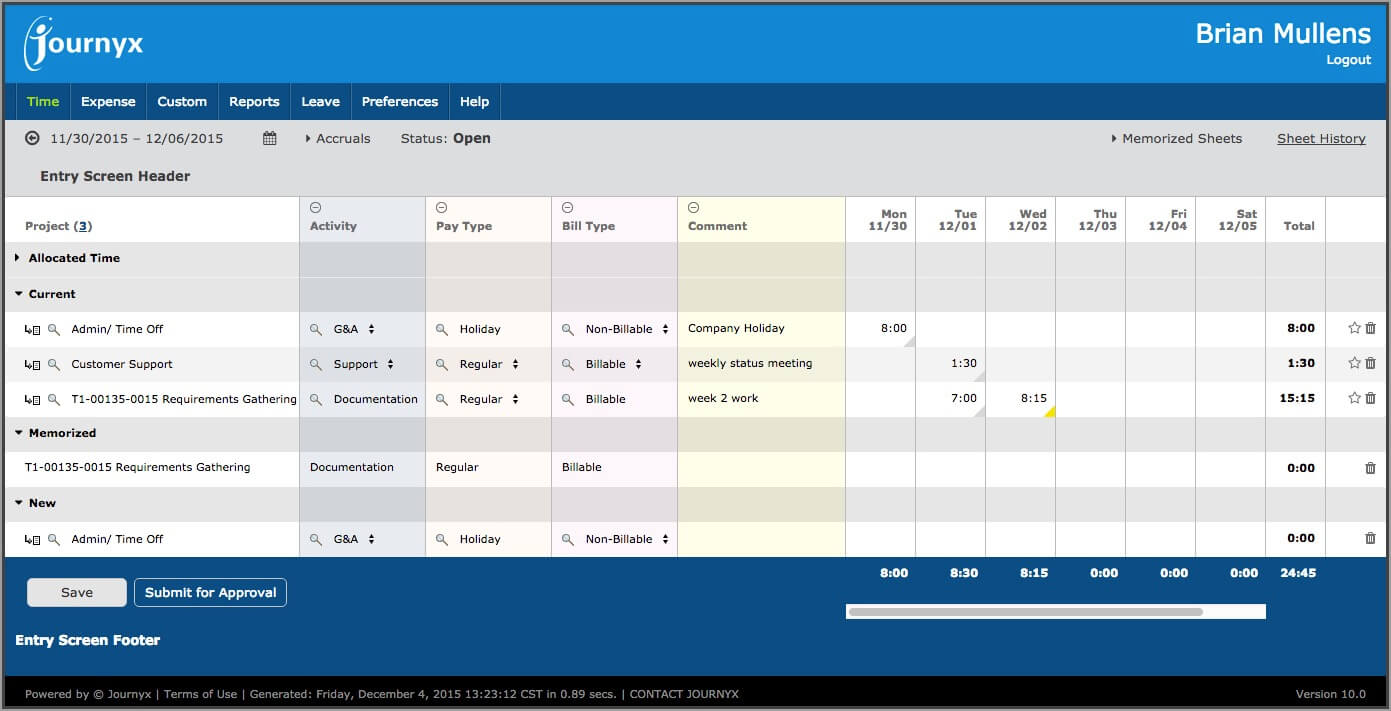 journyx dashboard