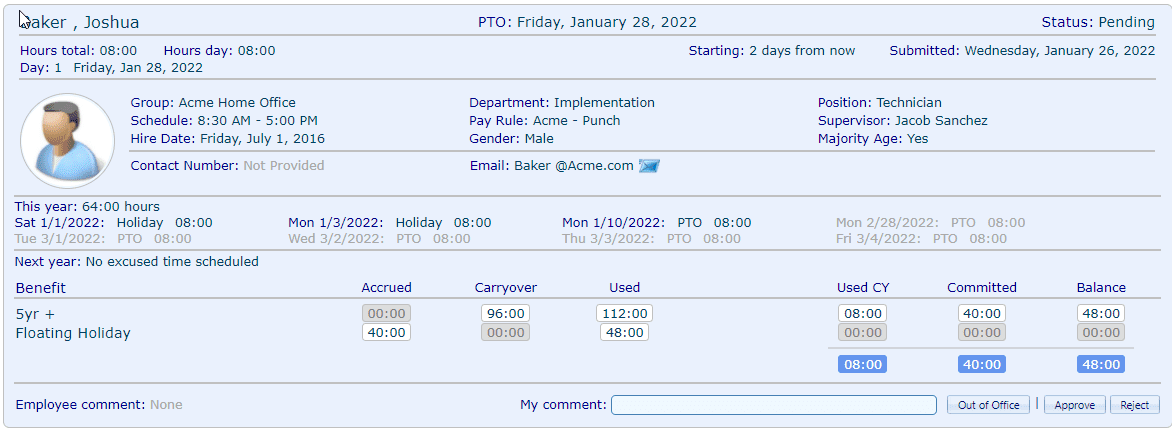 acumen clockview cx pending time off request