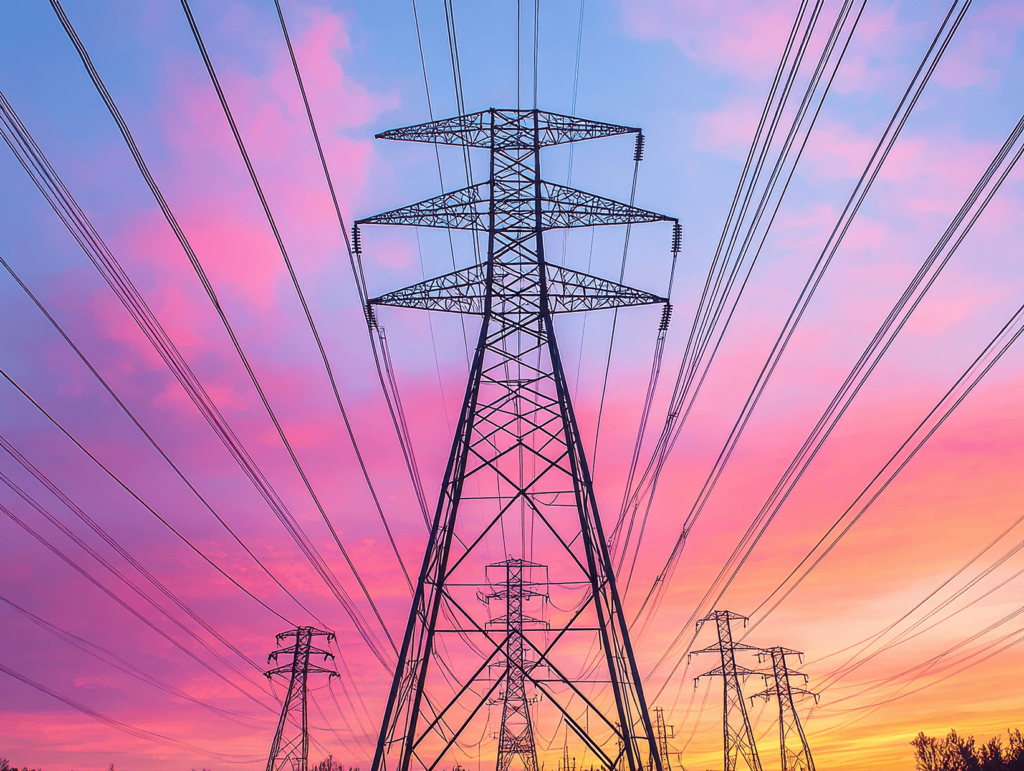 Electric towers at sunset